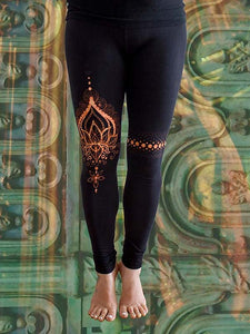 Damen Vintage Tribal Lotus Print Stretch Leggings