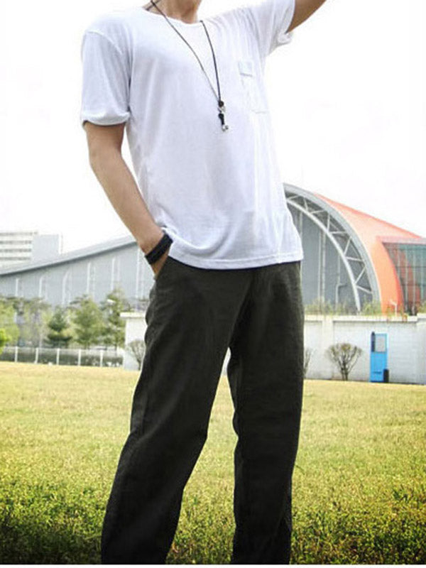 Pantalones casuales para hombre hechos de lona de algodón resistente con una pierna ancha