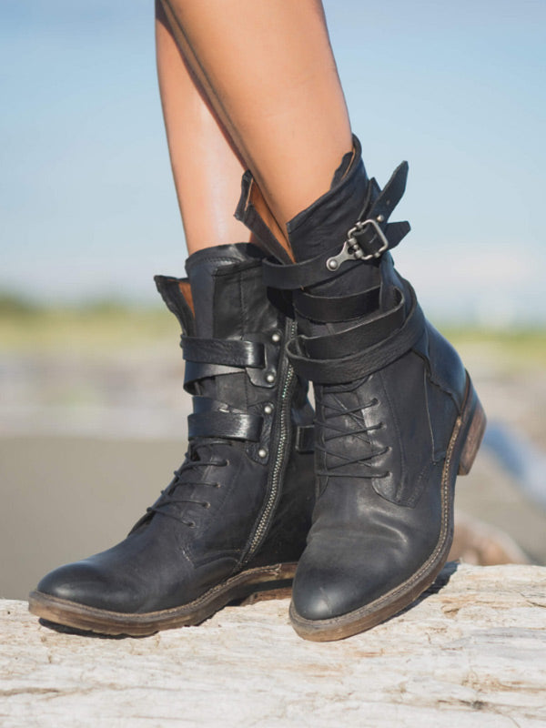 Zapatos de cuero retrospectivos para mujer