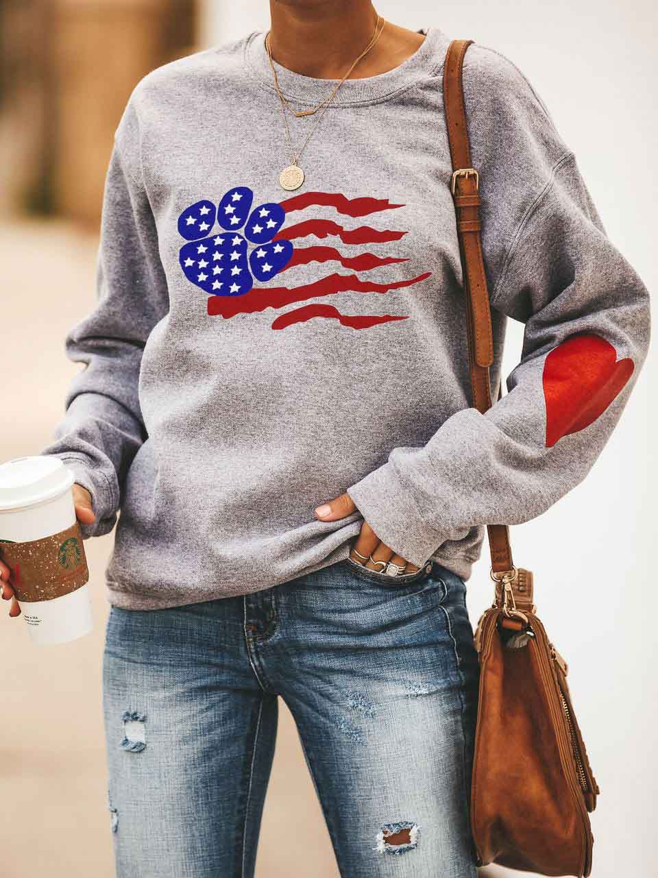 Suéter Langarm con estampado de pata de bandera de Estados Unidos