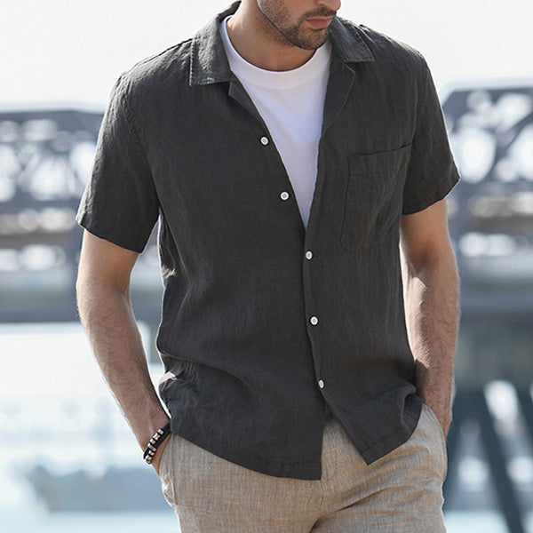 Atmungsaktives lässiges Kurzarmhemd aus Leinen für Herren
