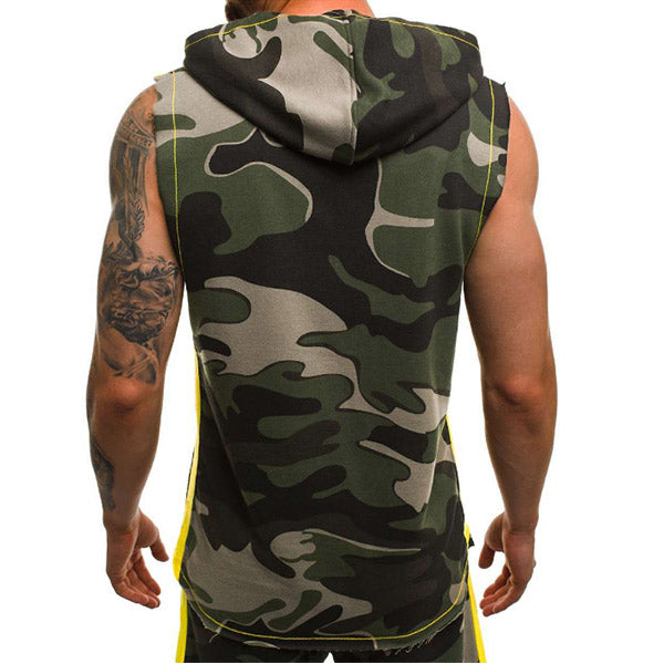 Chaleco para hombre con capucha con estampado de camuflaje