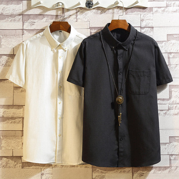 Camiseta de algodón y lino para hombre, lisa, fina, de manga corta.