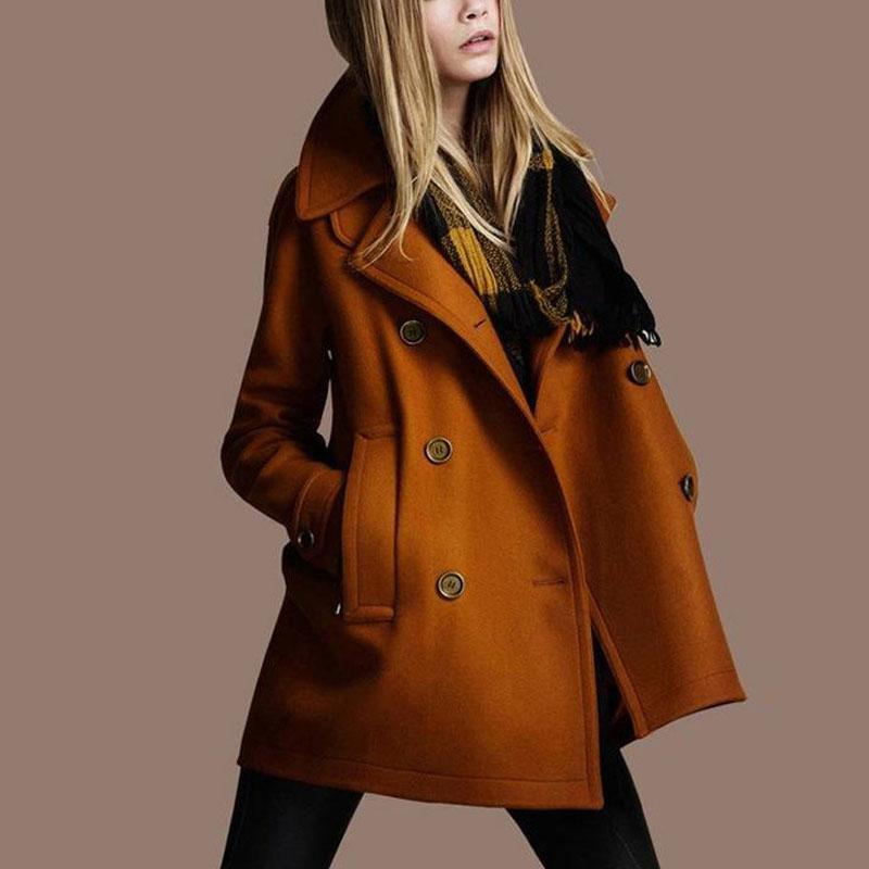 Plus Size Buttoned Solid Casual Shawl Collar Coat