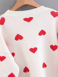 Drop Shoulder Heart Pattern Pullover mit Strickpullover