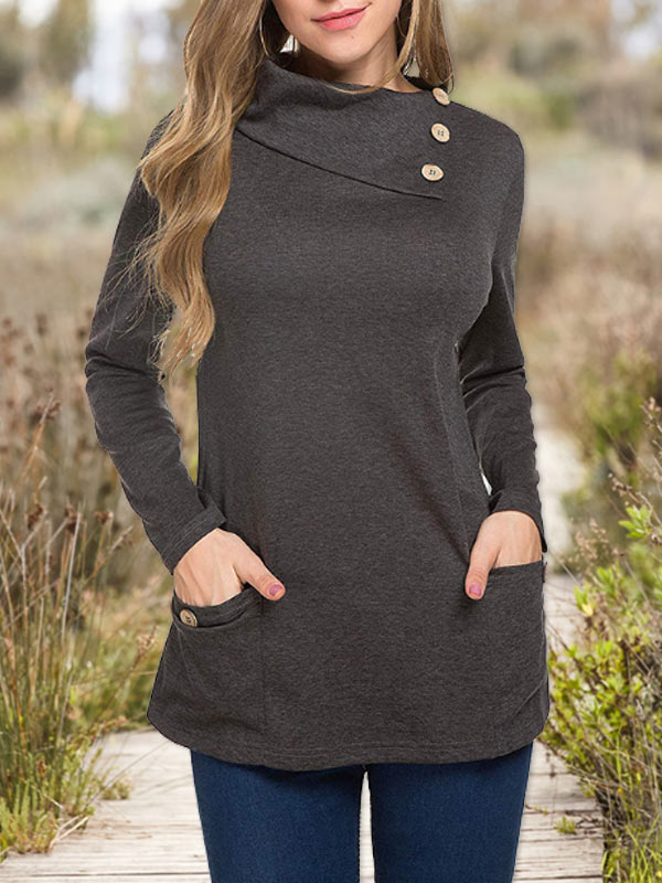 Top de bolsillo con botones y cuello irregular para mujer