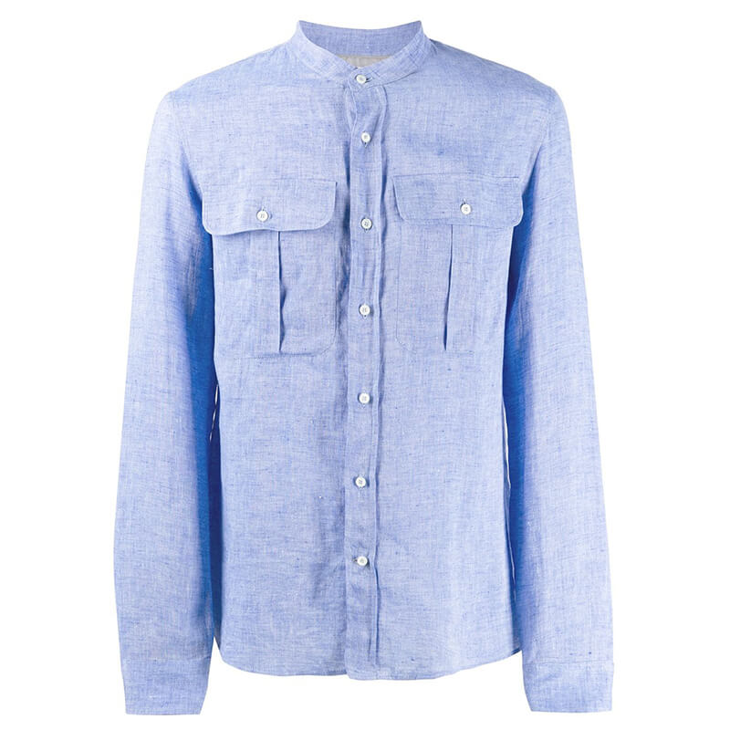 Herren Classic Summer Breathable Stand Collar Langarm-Leinenhemden aus natürlichem Leinen