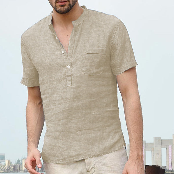 Atmungsaktives Kurzarmhemd mit schmalem Kragen aus Leinen für Herren