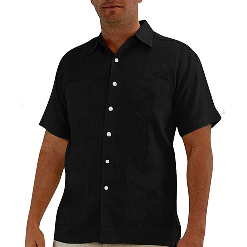 Vyrų vasaros atostogų paplūdimys Kvėpuojantys patogūs trumpų rankovių medvilniniai marškiniai su daugybe lininių kišenių