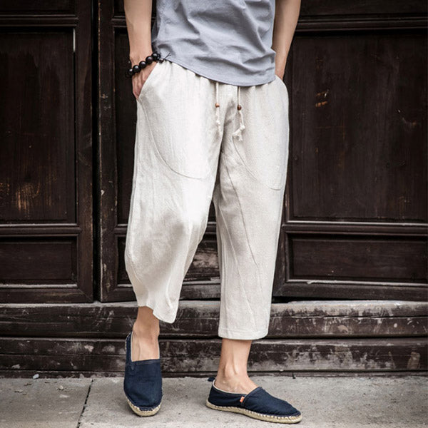 Pantalones sueltos de algodón y lino.