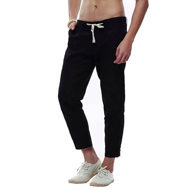 Piernas finas y ligeras de verano para hombres, pantalones de algodón de lino transpirables