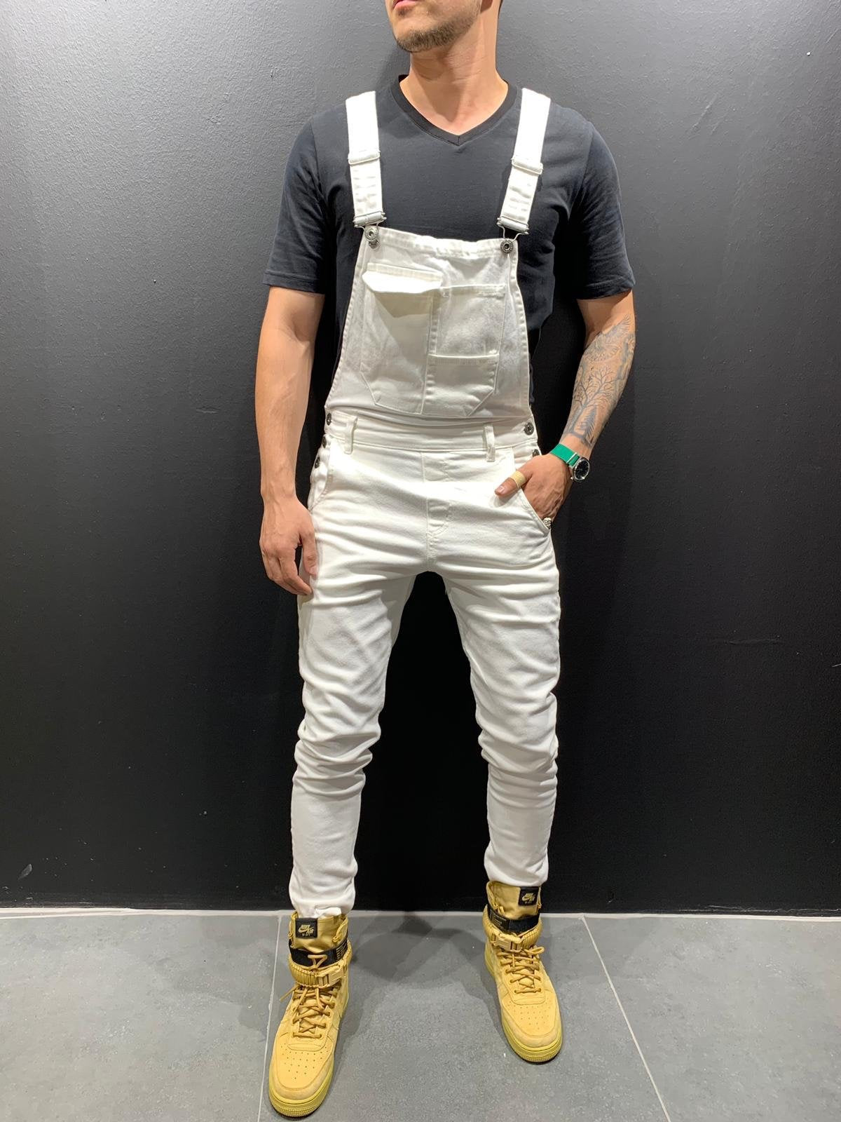 Wish Amazon moda hombre tirantes mamelucos de mezclilla pantalones de mezclilla rasgados comercio exterior monos populares