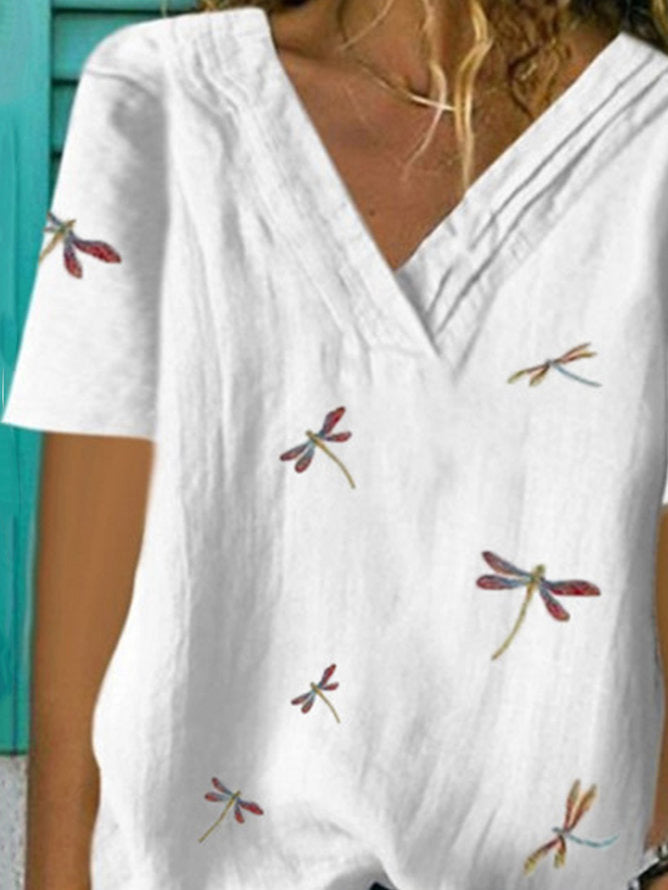 Camiseta estampada de libélula para mujer