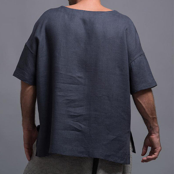 Paprastos lininės marškinėliai be kaklo vyrams