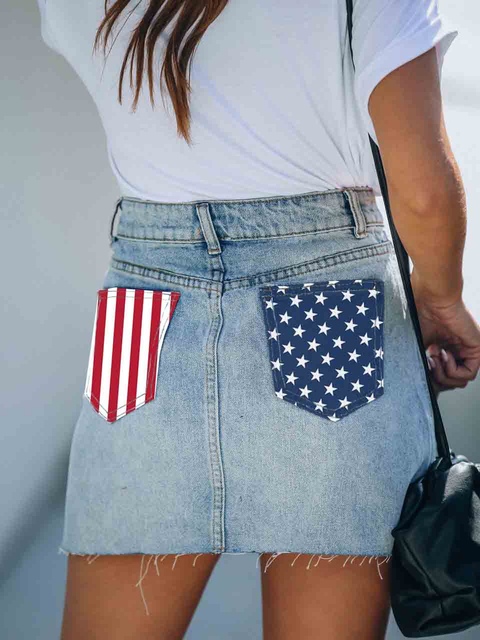 Damen-Jeansrock mit Drucktasche mit amerikanischer Flagge