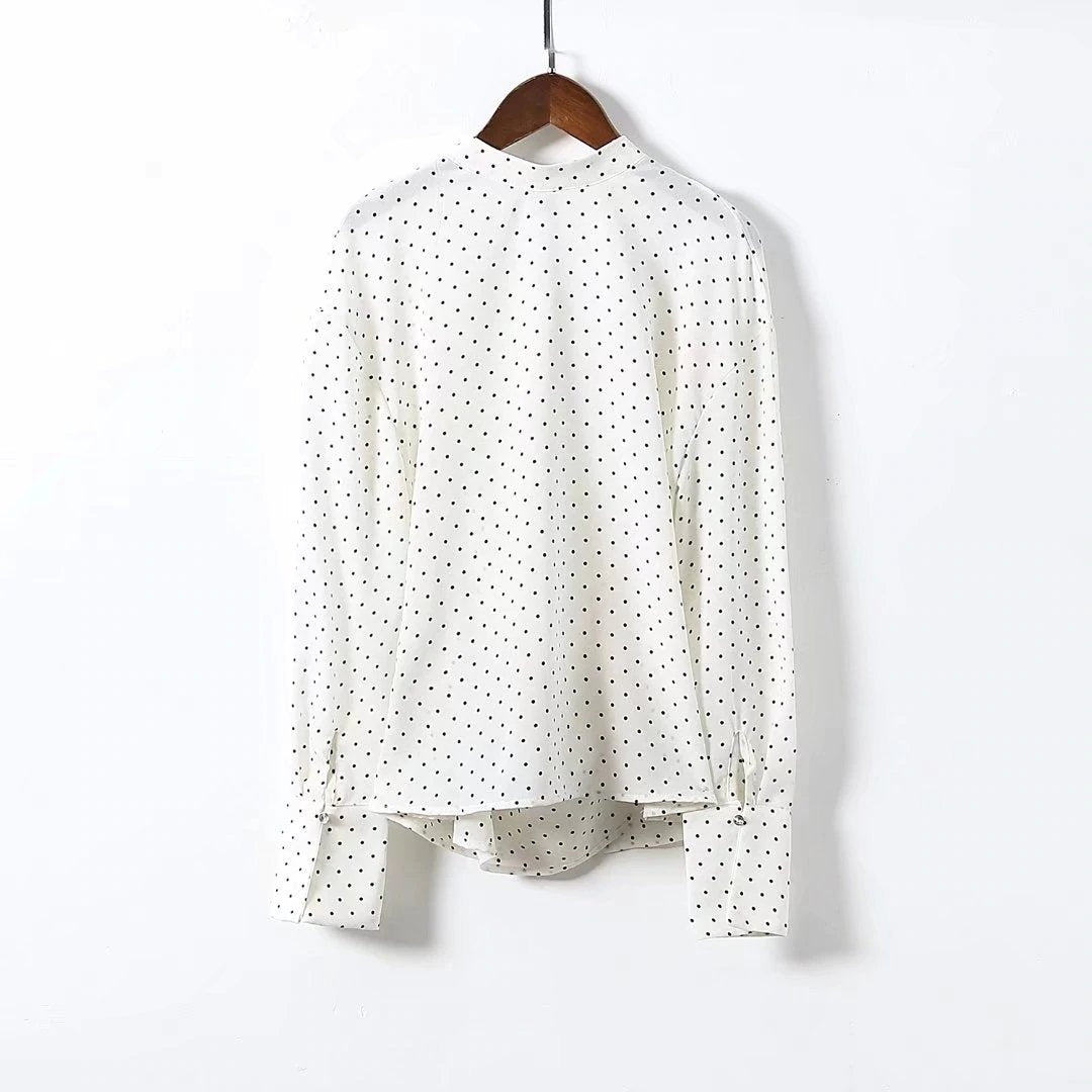 Blusas de lunares sin espalda con cuello redondo y espalda abierta de manga larga vintage