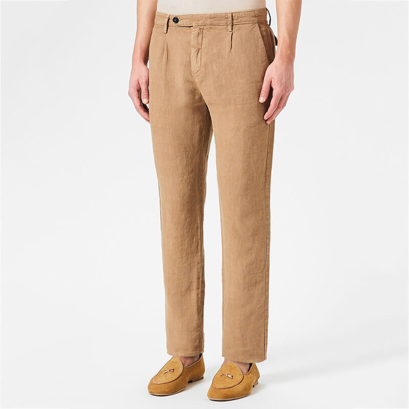 Pantalones de cremallera transpirables cómodos de verano con estilo para hombres hechos de lino natural