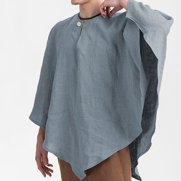 Herren einfarbiges unregelmäßig geschnittes Leinen-Poncho