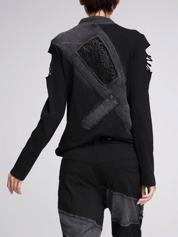 Camisa de manga larga para mujer con efecto arruinado