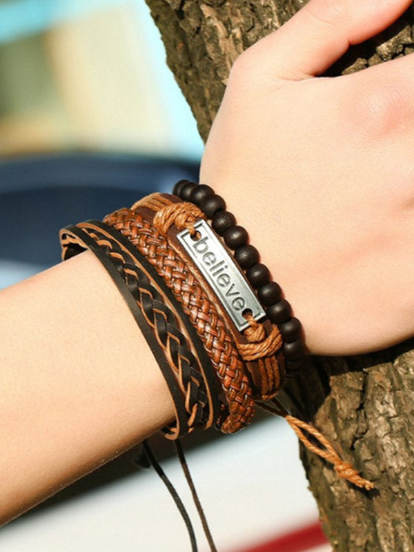 Correa unisex de cuero tejido vintage Believe