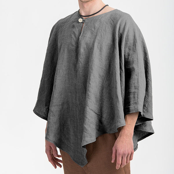 Herren einfarbiges unregelmäßig geschnittes Leinen-Poncho