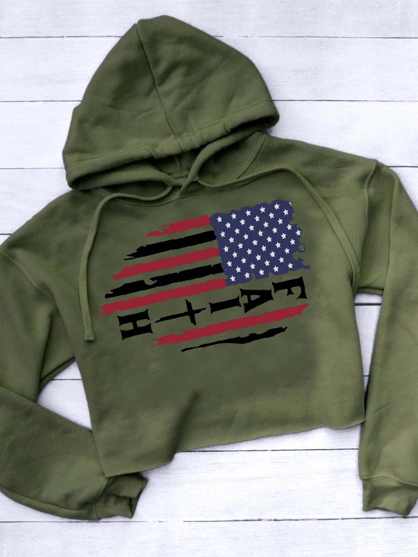 Suéter con letra de fe de la bandera americana de Frauen