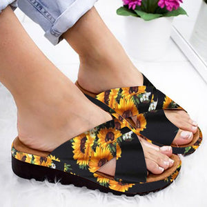 Sandalen mit Sonnenblumenriemen für Damen