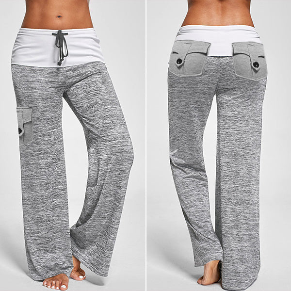 Kordelzug Taschen Stretch Wide Leg Yoga Hosen