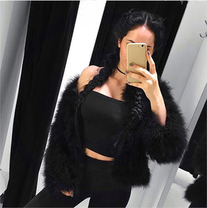 Black Raccoon Feather Fur Jacket