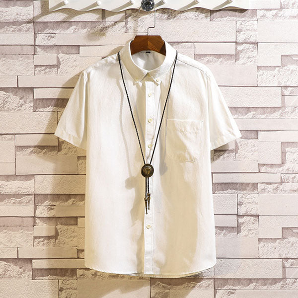 Camiseta de algodón y lino para hombre, lisa, fina, de manga corta.