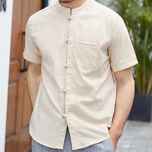 Vyriški marškinėliai trumpomis rankovėmis su medvilnine ir linine apykakle