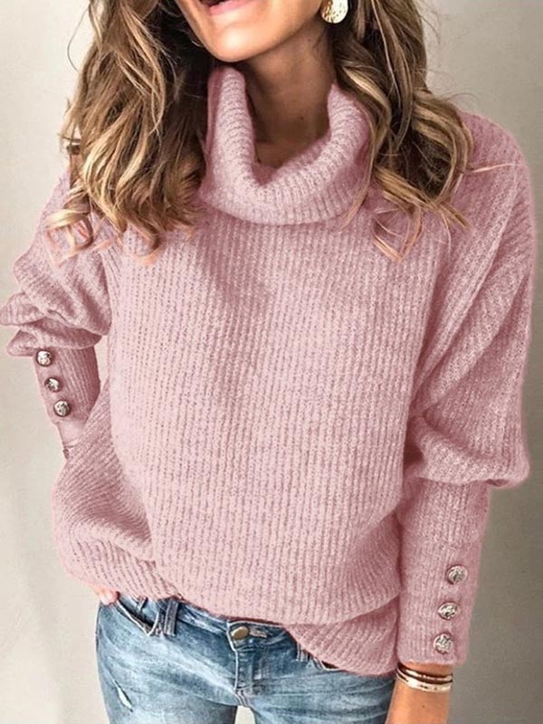 Jersey de mujer con cuello alto con botones