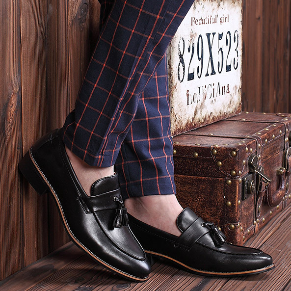 Mocasines de cuero con decoración de borlas para hombre Zapatos de vestir sin cordones