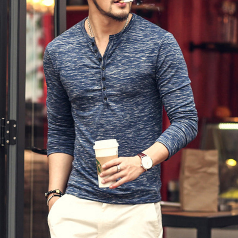 Lässiges Langarm-T-Shirt für Herren mit V-Kragen
