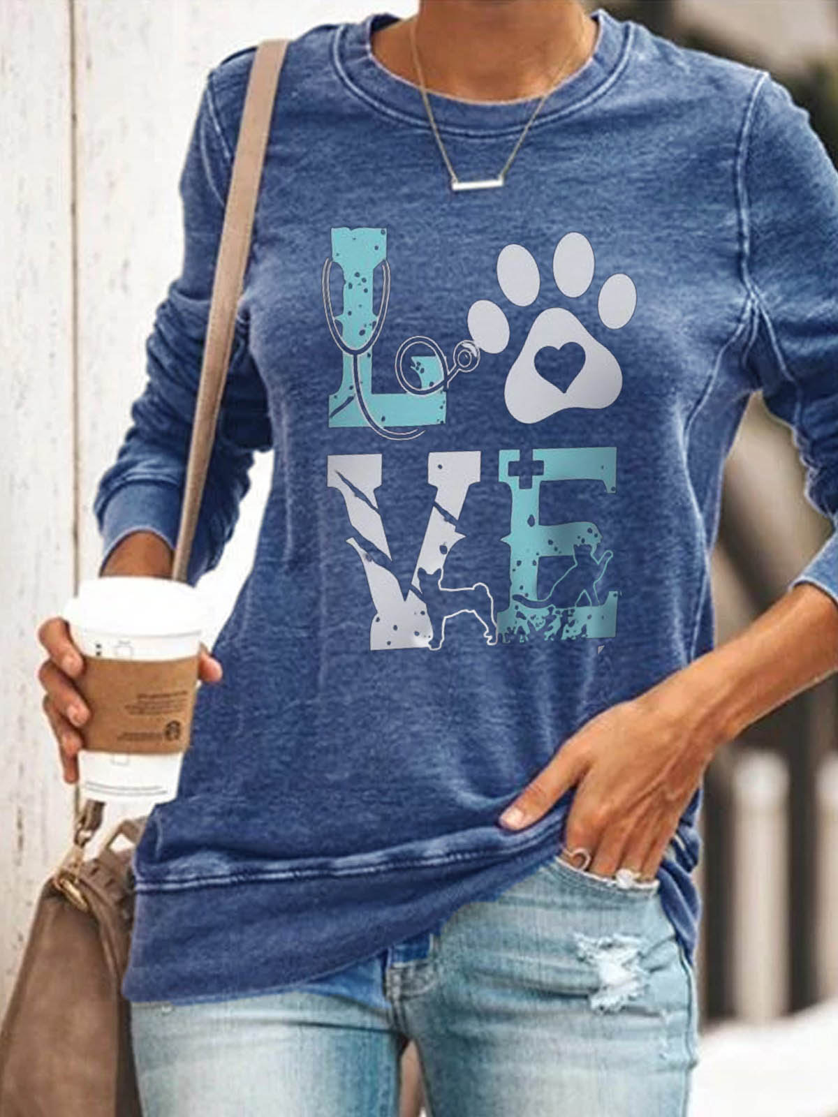 Damenpfote LIEBE bedrucktes Sweatshirt