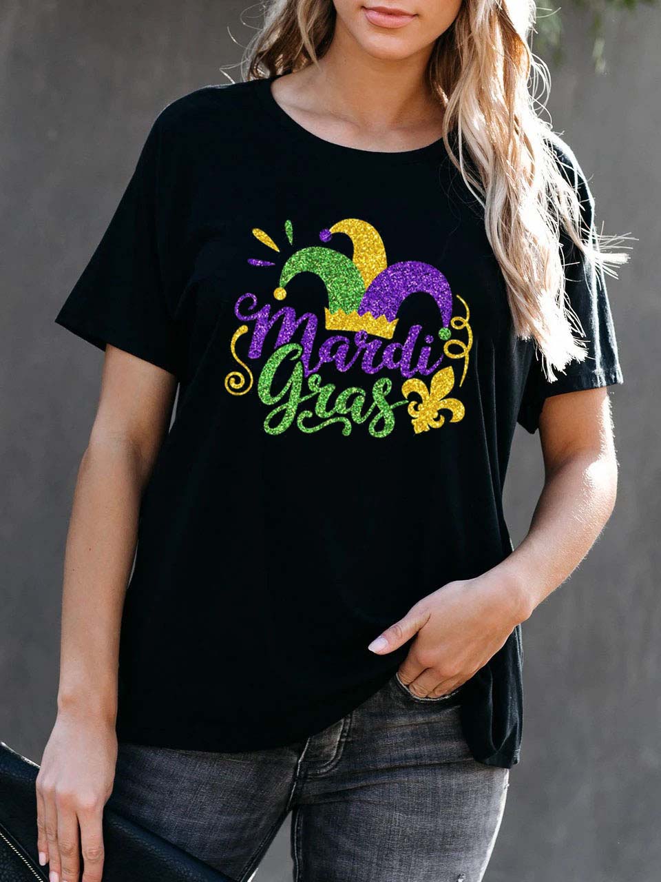 Camiseta de mujer con sombrero de payaso Mardi Gras estampado