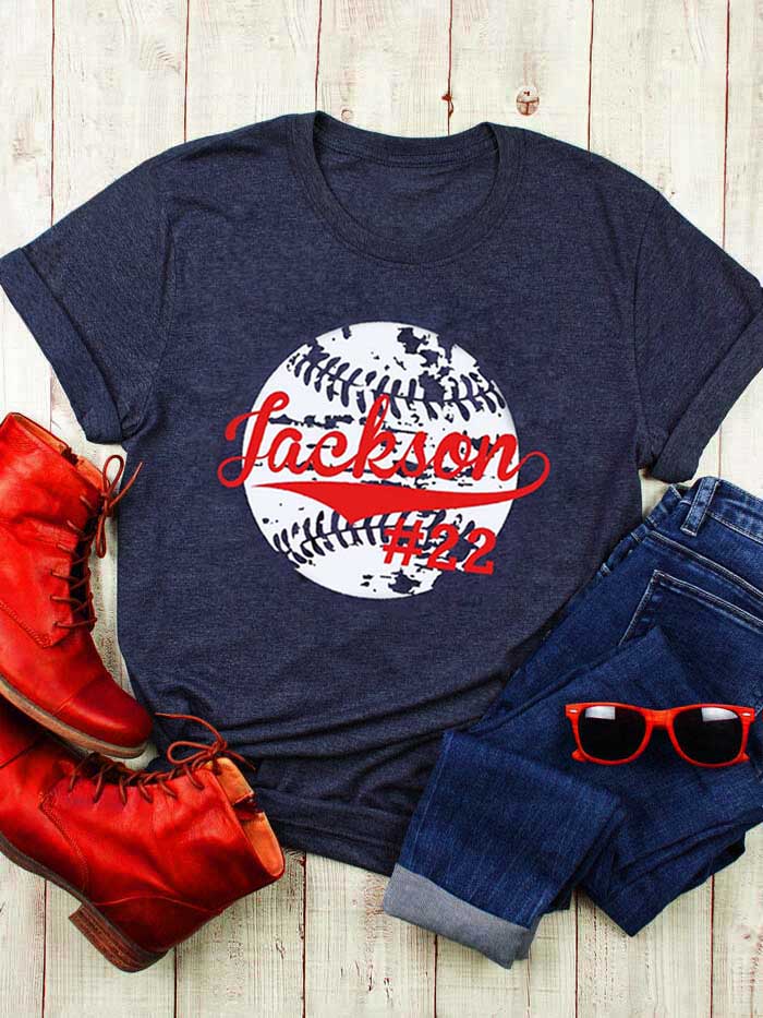 Frauen Jackson Baseball Print Kurzarm T-Shirt