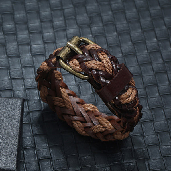 Pulsera de cuero tejida vintage para hombres.
