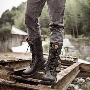 Round Head Knight Boots Belt Buckle High Tube Men&#39;s Boots