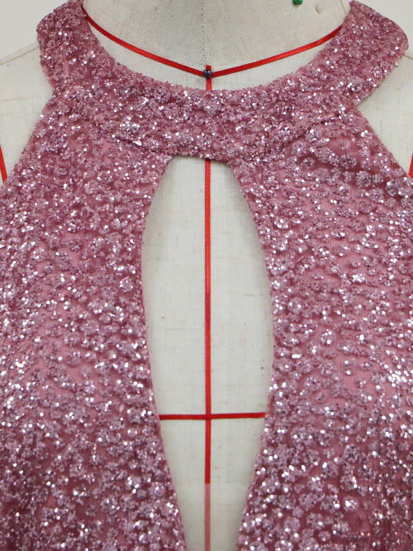 Sparkle Criss Cross Vestido largo de noche sin espalda Fiesta de baile Vestido
