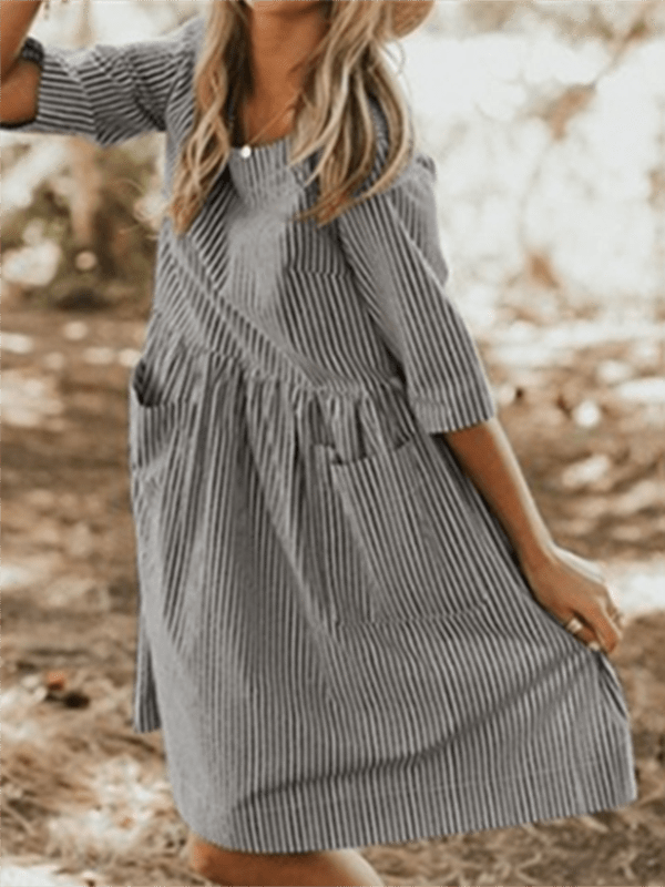 Vestido a rayas de talla grande con bolsillos