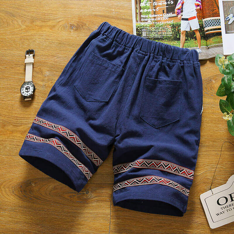 Herren Sommer cool bequeme Spitze gespleißt Kordelzug Baumwolle Leinen Shorts