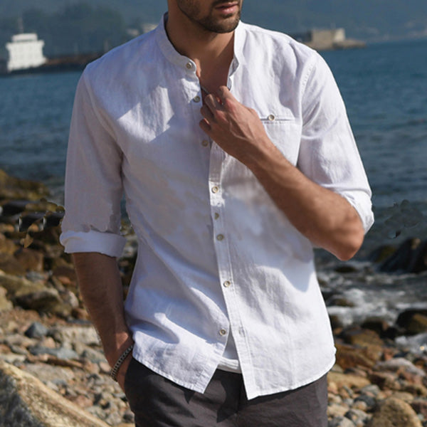 Camisa de lino cómoda color natural para hombre