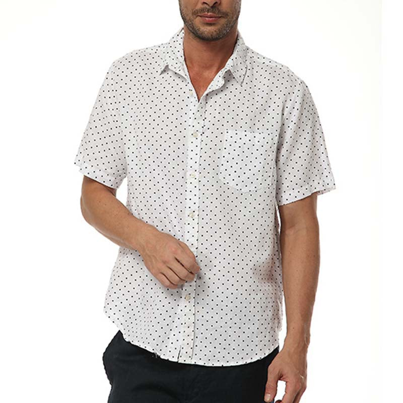 Vyriški madingi kvėpuojantys, patogūs polka dot marškiniai, pagaminti iš lino, trumpomis rankovėmis