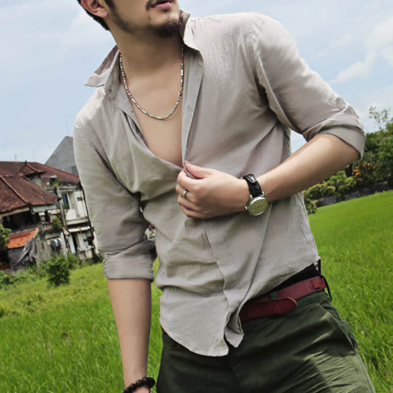 Stilvolles natürliches Langarm-Leinenhemd für Herren