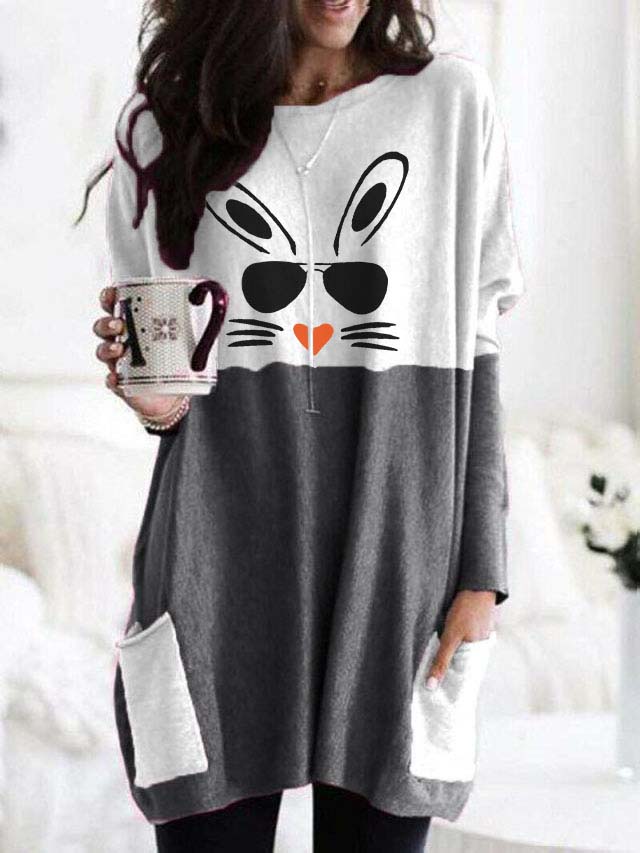 Frauenhasengesicht Pfirsichherz Langarm T-Shirt