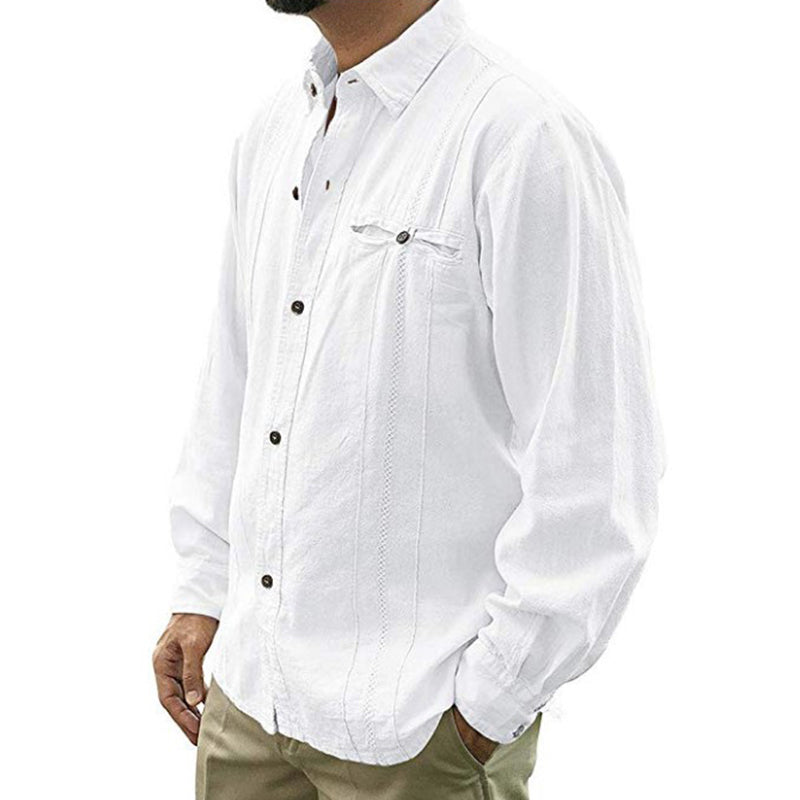 einfarbiges Langarm-Leinenhemd für Herren