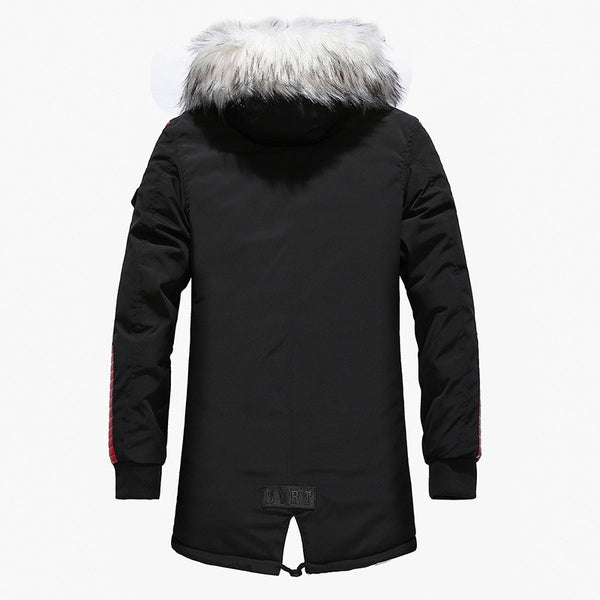 2018 Autumn Men's Large Fur Collar Cotton Thick Long Coat