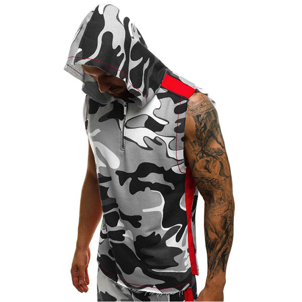 Chaleco para hombre con capucha con estampado de camuflaje