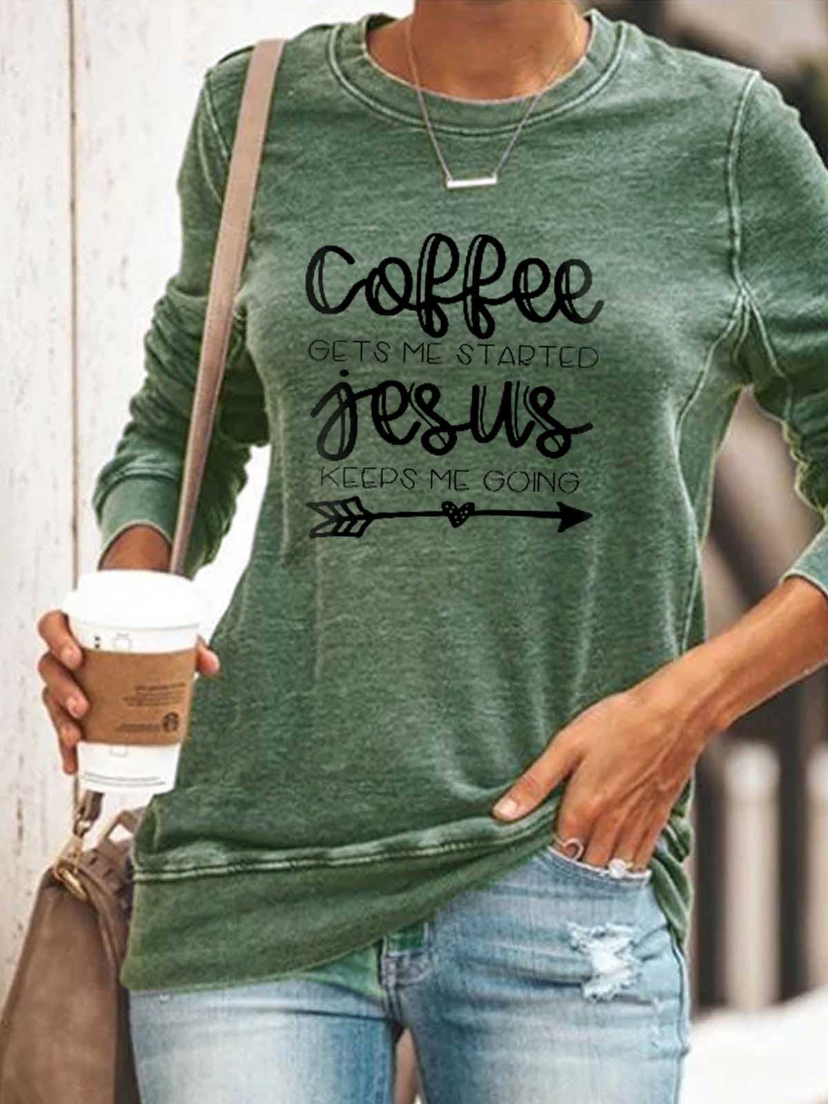 Kaffee bringt mich zum Laufen Jesus hält mich am Laufen Sweatshirt mit Rundhalsausschnitt